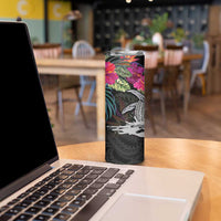 Personalised Hawaii Skinny Tumbler Humpback Whale Tattoo With Tropical Flowers Black