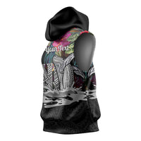 Personalised Hawaii Sleeveless Hoodie Humpback Whale Tattoo With Tropical Flowers Black