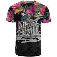 Personalised Hawaii T Shirt Humpback Whale Tattoo With Tropical Flowers Black