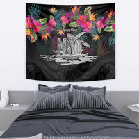 Personalised Hawaii Tapestry Humpback Whale Tattoo With Tropical Flowers Black