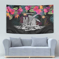 Personalised Hawaii Tapestry Humpback Whale Tattoo With Tropical Flowers Black