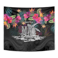 Personalised Hawaii Tapestry Humpback Whale Tattoo With Tropical Flowers Black