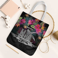Personalised Hawaii Tote Bag Humpback Whale Tattoo With Tropical Flowers Black