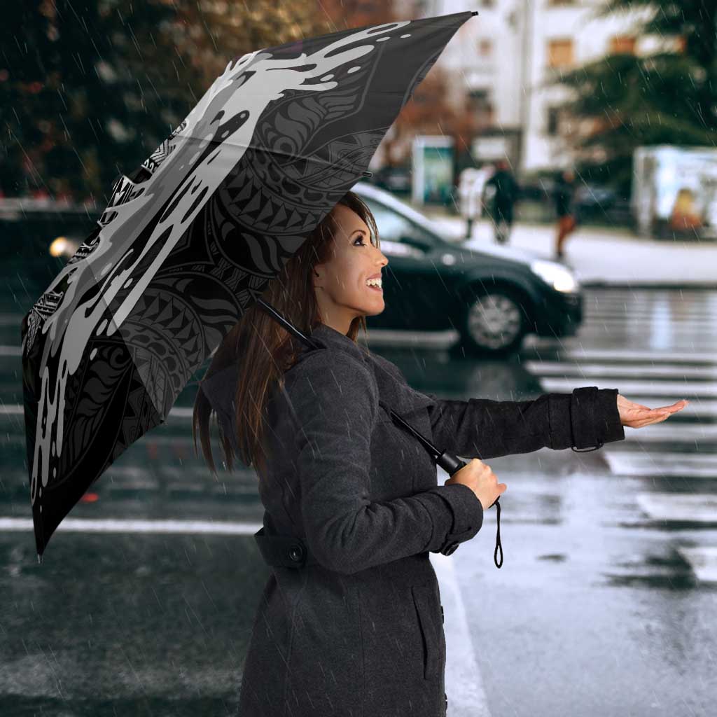 Personalised Hawaii Umbrella Humpback Whale Tattoo With Tropical Flowers Black