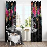 Personalised Hawaii Window Curtain Humpback Whale Tattoo With Tropical Flowers Black