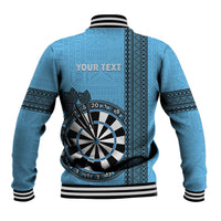 Personalised Fiji Darts Baseball Jacket Fijian Tapa Pattern - Blue