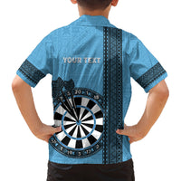 Personalised Fiji Darts Family Matching Puletasi and Hawaiian Shirt Fijian Tapa Pattern - Blue LT14 - Polynesian Pride