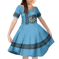 Personalised Fiji Darts Family Matching Puletasi and Hawaiian Shirt Fijian Tapa Pattern - Blue LT14 Daughter's Dress Blue - Polynesian Pride