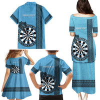 Personalised Fiji Darts Family Matching Puletasi and Hawaiian Shirt Fijian Tapa Pattern - Blue LT14 - Polynesian Pride