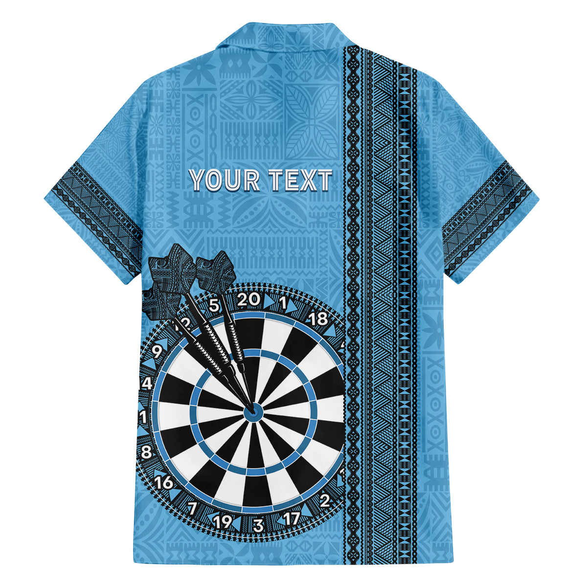 Personalised Fiji Darts Family Matching Puletasi and Hawaiian Shirt Fijian Tapa Pattern - Blue LT14 - Polynesian Pride