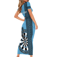 Personalised Fiji Darts Family Matching Short Sleeve Bodycon Dress and Hawaiian Shirt Fijian Tapa Pattern - Blue