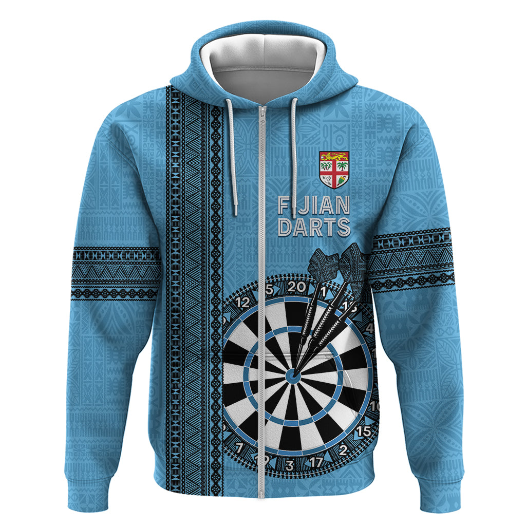 Personalised Fiji Darts Hoodie Fijian Tapa Pattern - Blue