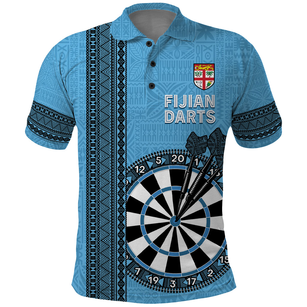 Personalised Fiji Darts Polo Shirt Fijian Tapa Pattern - Blue