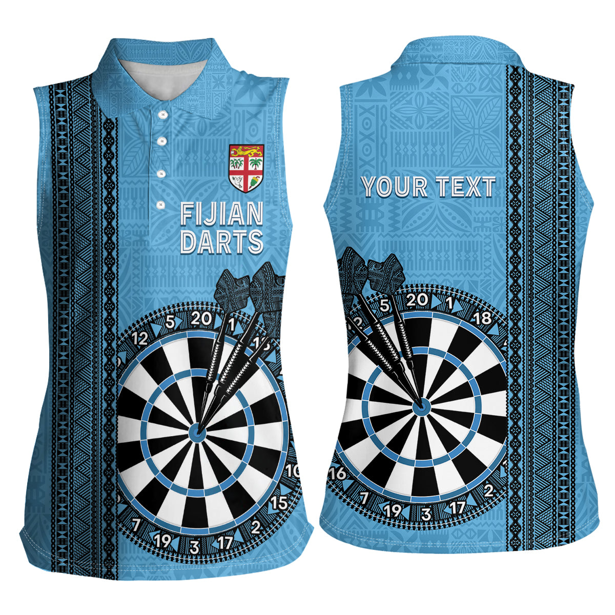 Personalised Fiji Darts Women Sleeveless Polo Shirt Fijian Tapa Pattern - Blue
