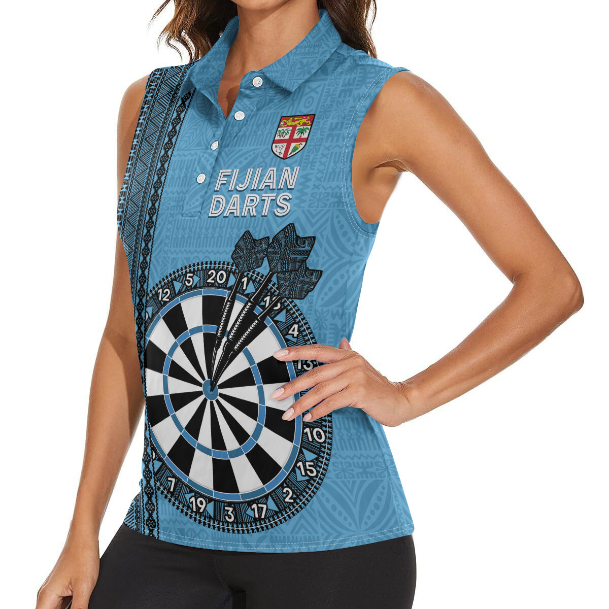Personalised Fiji Darts Women Sleeveless Polo Shirt Fijian Tapa Pattern - Blue