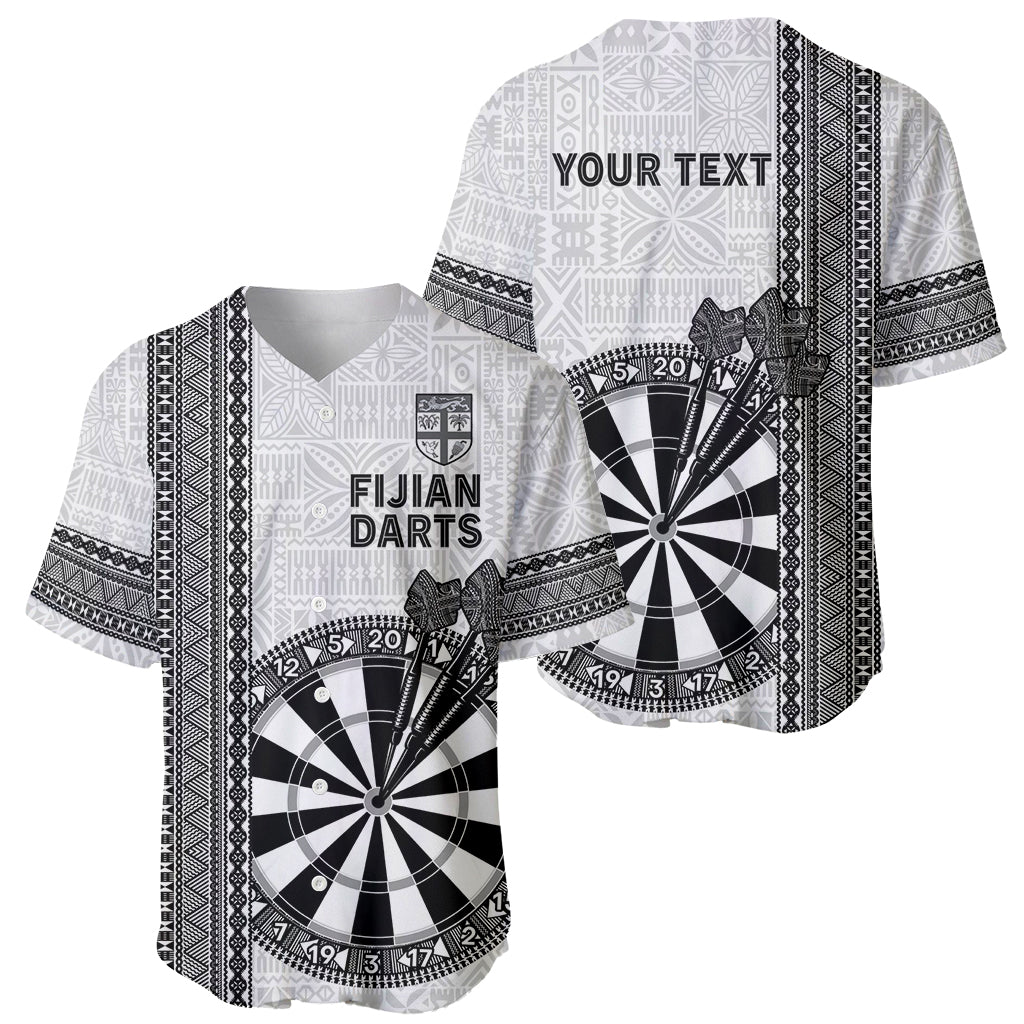 Personalised Fiji Darts Baseball Jersey Fijian Tapa Pattern - White