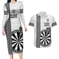 Personalised Fiji Darts Couples Matching Long Sleeve Bodycon Dress and Hawaiian Shirt Fijian Tapa Pattern - White LT14 White - Polynesian Pride