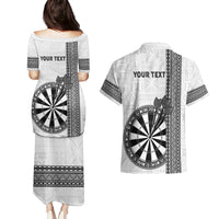Personalised Fiji Darts Couples Matching Puletasi and Hawaiian Shirt Fijian Tapa Pattern - White