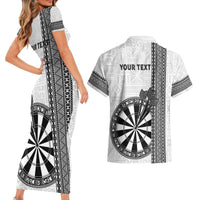 Personalised Fiji Darts Couples Matching Short Sleeve Bodycon Dress and Hawaiian Shirt Fijian Tapa Pattern - White LT14 - Polynesian Pride