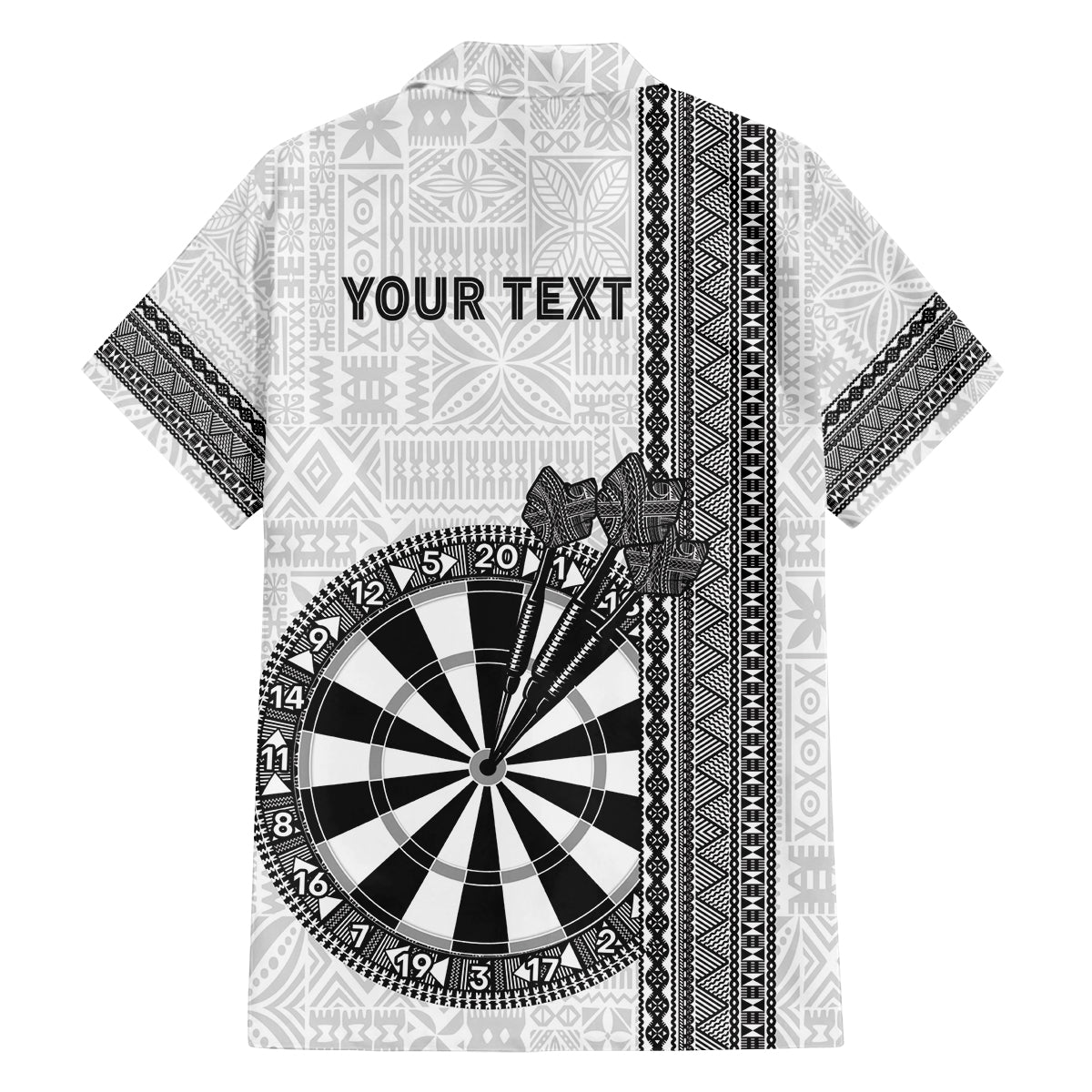 Personalised Fiji Darts Family Matching Puletasi and Hawaiian Shirt Fijian Tapa Pattern - White LT14 - Polynesian Pride