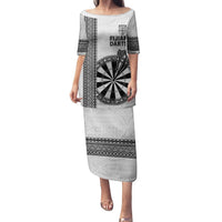 Personalised Fiji Darts Family Matching Puletasi and Hawaiian Shirt Fijian Tapa Pattern - White LT14 Mom's Dress White - Polynesian Pride