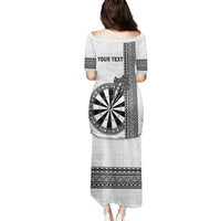Personalised Fiji Darts Family Matching Puletasi and Hawaiian Shirt Fijian Tapa Pattern - White LT14 - Polynesian Pride