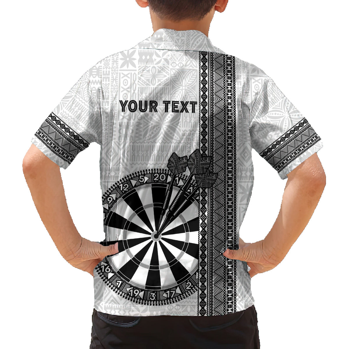 Personalised Fiji Darts Family Matching Tank Maxi Dress and Hawaiian Shirt Fijian Tapa Pattern - White