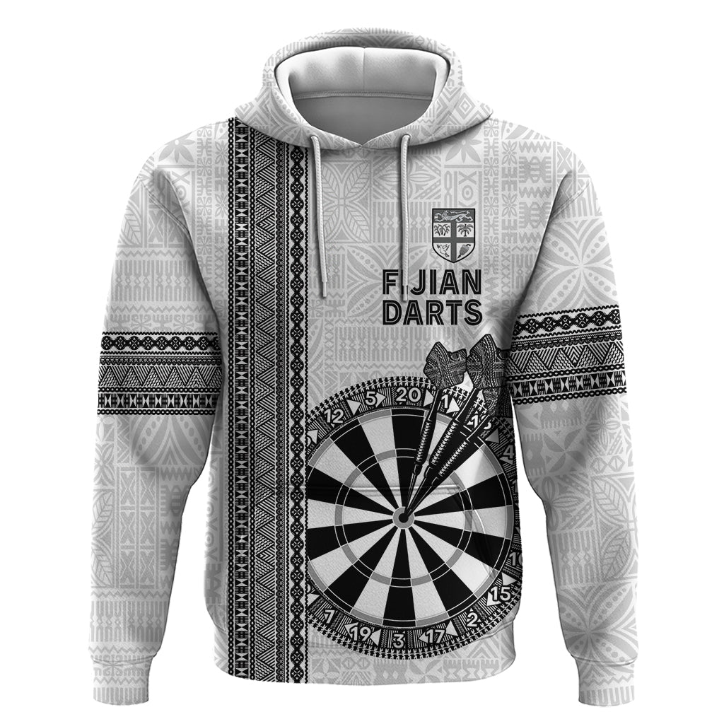 Personalised Fiji Darts Hoodie Fijian Tapa Pattern - White