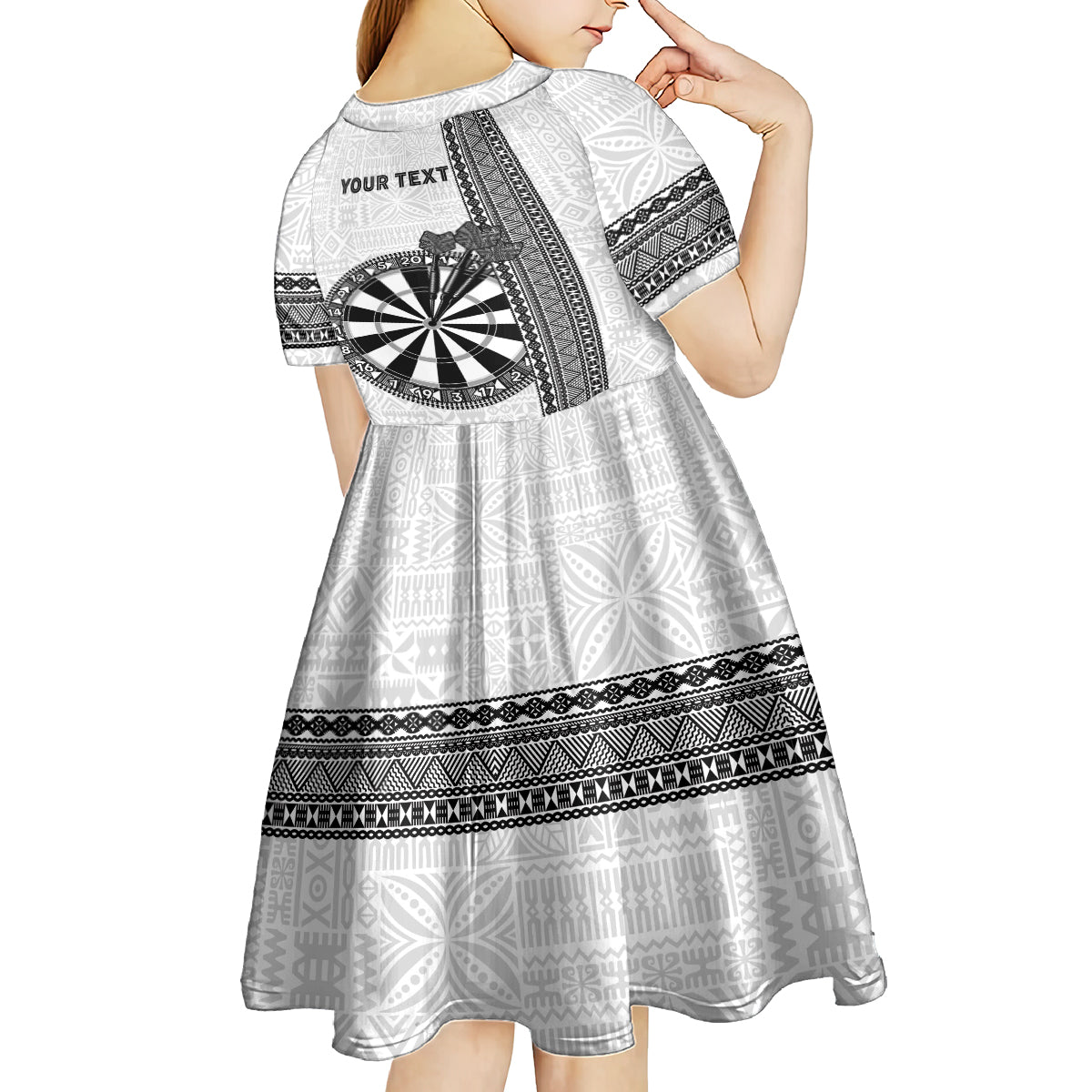 Personalised Fiji Darts Kid Short Sleeve Dress Fijian Tapa Pattern - White