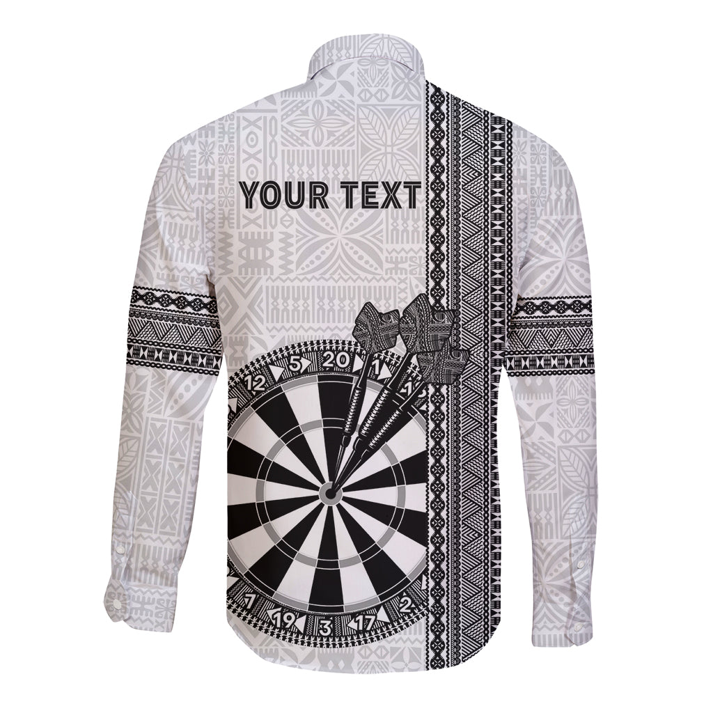 Personalised Fiji Darts Long Sleeve Button Shirt Fijian Tapa Pattern - White