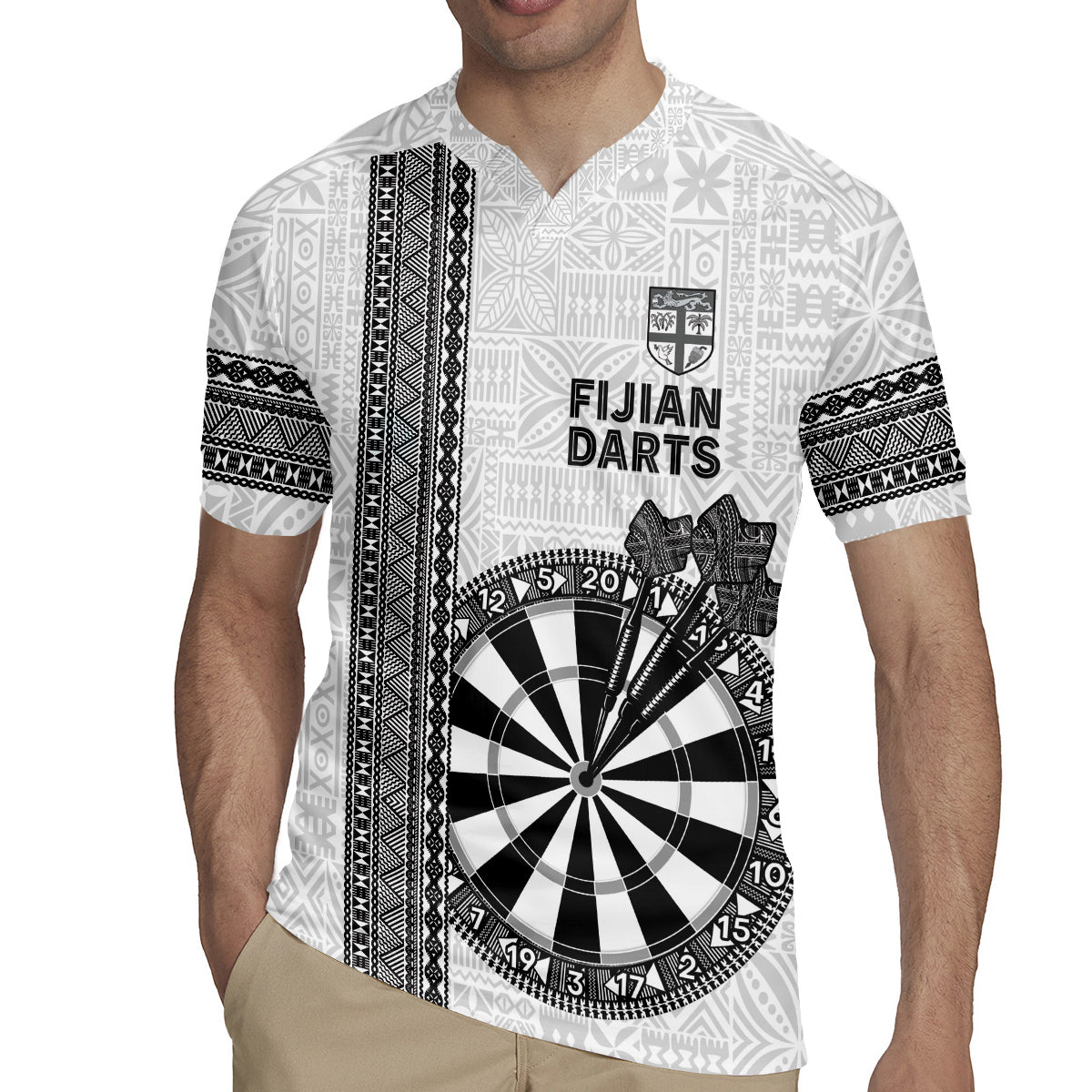 Personalised Fiji Darts Rugby Jersey Fijian Tapa Pattern - White