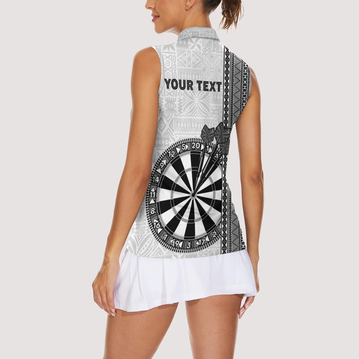 Personalised Fiji Darts Women Sleeveless Polo Shirt Fijian Tapa Pattern - White
