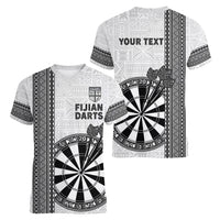 Personalised Fiji Darts Women V-Neck T-Shirt Fijian Tapa Pattern - White