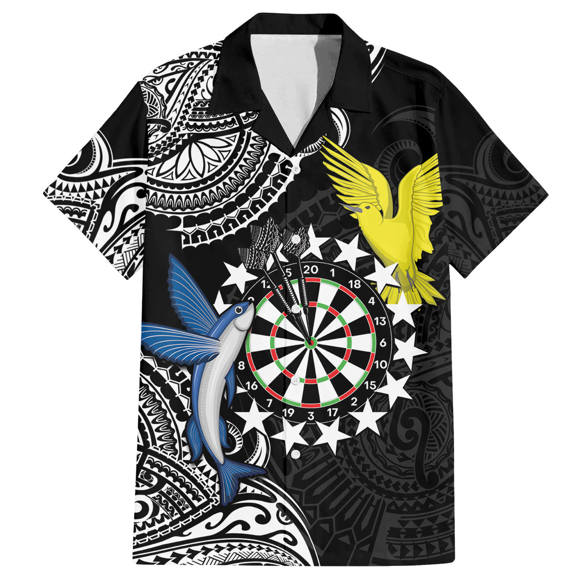 Personalised Cook Islands Darts Family Matching Long Sleeve Bodycon Dress and Hawaiian Shirt Kuki Airani Tribal Pattern LT14 Dad's Shirt - Short Sleeve Black - Polynesian Pride
