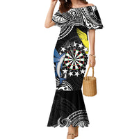 Personalised Cook Islands Darts Family Matching Mermaid Dress and Hawaiian Shirt Kuki Airani Tribal Pattern LT14 Mom's Dress Black - Polynesian Pride