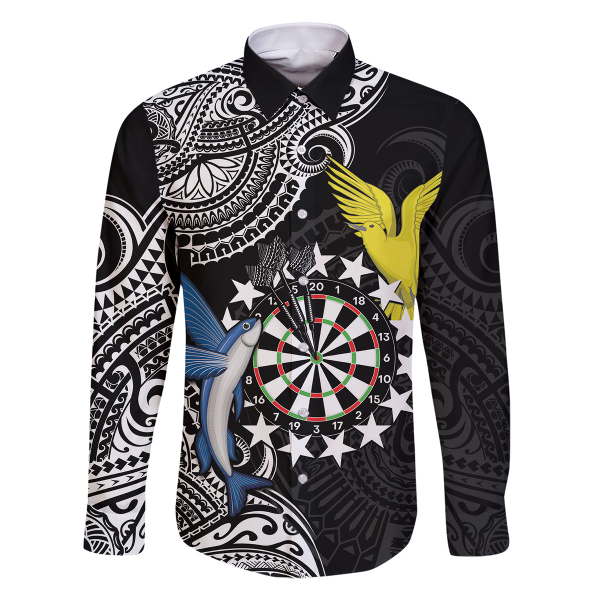 Personalised Cook Islands Darts Family Matching Short Sleeve Bodycon Dress and Hawaiian Shirt Kuki Airani Tribal Pattern LT14 Dad's Shirt - Long Sleeve Black - Polynesian Pride