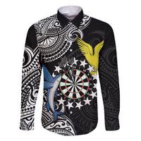 Personalised Cook Islands Darts Family Matching Short Sleeve Bodycon Dress and Hawaiian Shirt Kuki Airani Tribal Pattern LT14 Dad's Shirt - Long Sleeve Black - Polynesian Pride