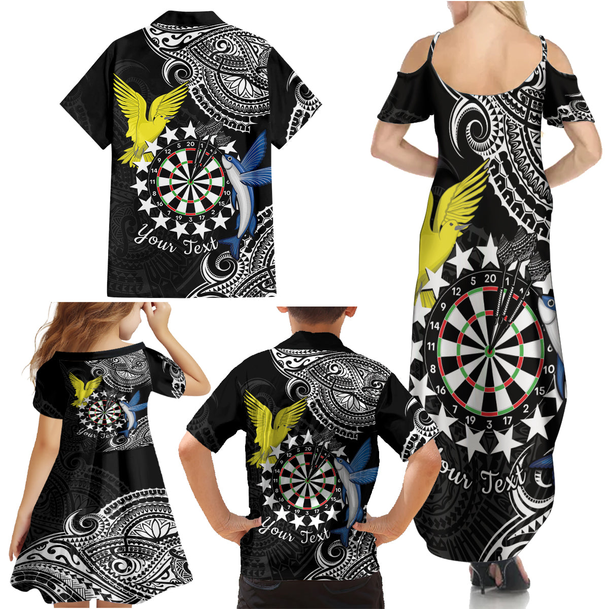 Personalised Cook Islands Darts Family Matching Summer Maxi Dress and Hawaiian Shirt Kuki Airani Tribal Pattern