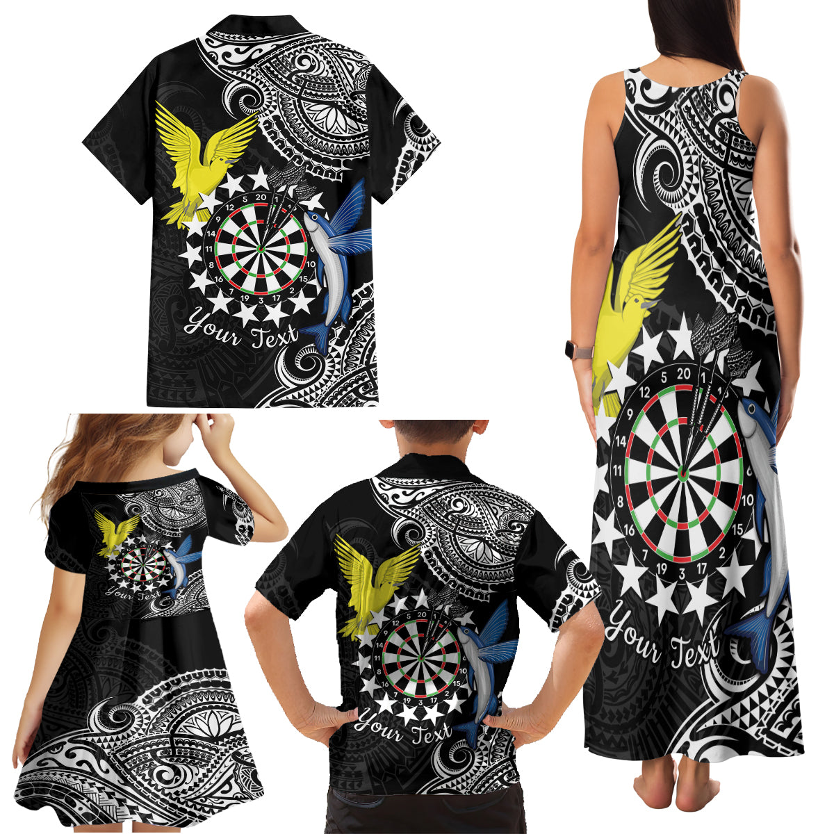 Personalised Cook Islands Darts Family Matching Tank Maxi Dress and Hawaiian Shirt Kuki Airani Tribal Pattern