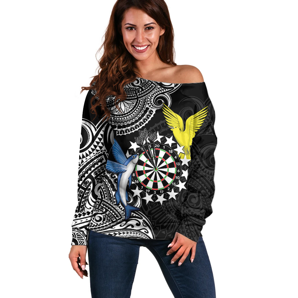 Personalised Cook Islands Darts Off Shoulder Sweater Kuki Airani Tribal Pattern