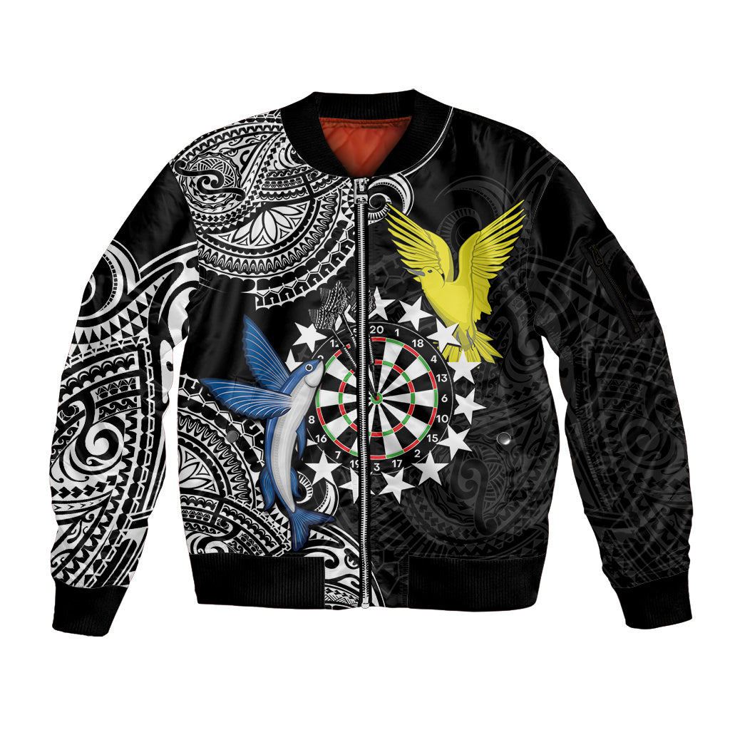 Personalised Cook Islands Darts Sleeve Zip Bomber Jacket Kuki Airani Tribal Pattern