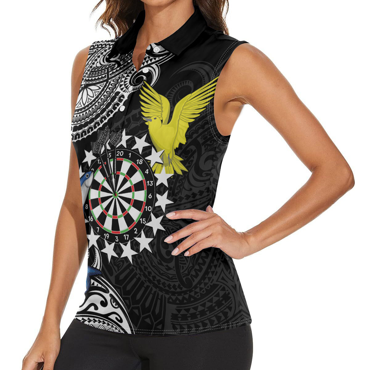 Personalised Cook Islands Darts Women Sleeveless Polo Shirt Kuki Airani Tribal Pattern