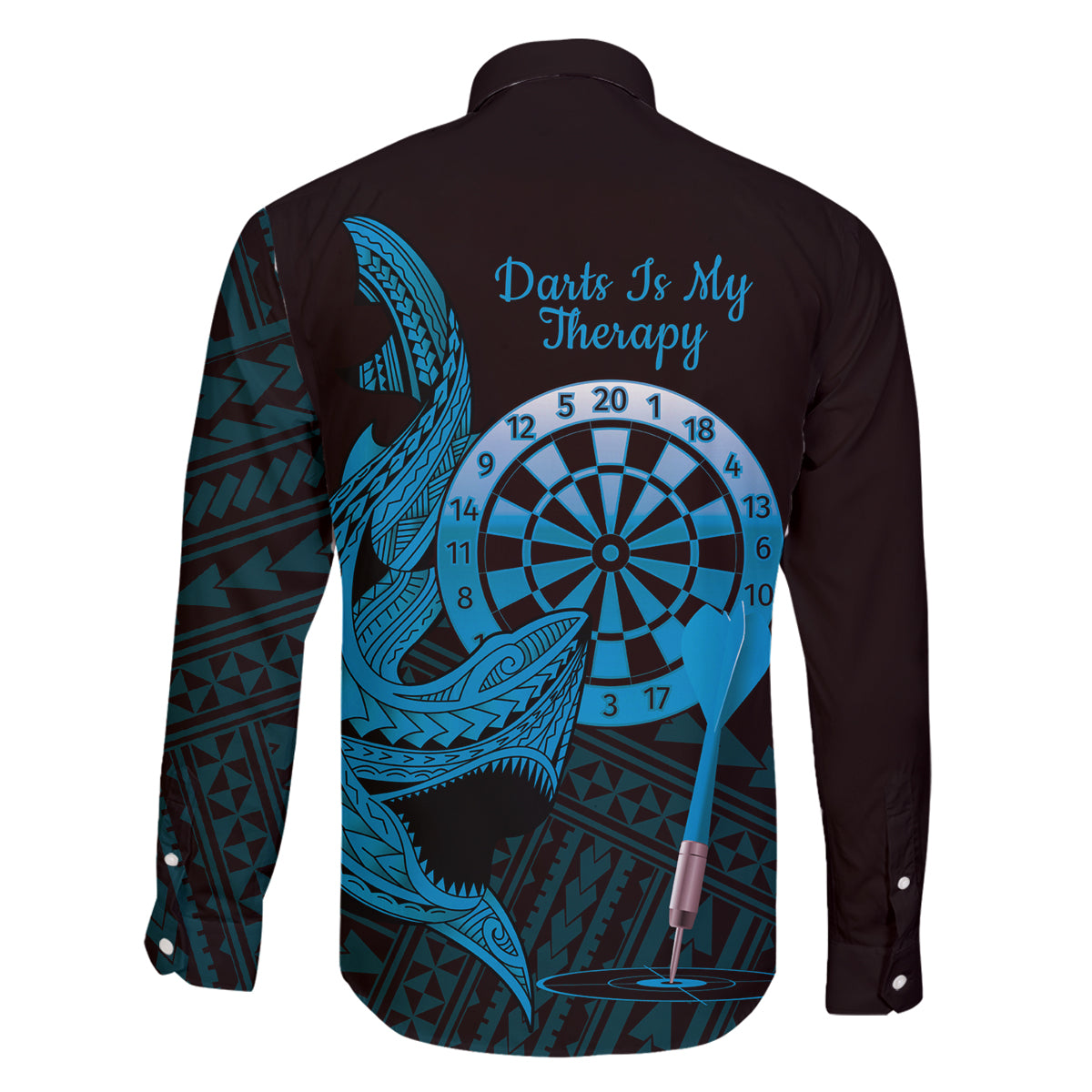 Aloha Hawaii Darts Family Matching Mermaid Dress and Hawaiian Shirt Dart Board With Polynesian Shark - Blue LT14 - Polynesian Pride