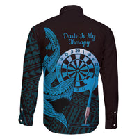 Aloha Hawaii Darts Family Matching Mermaid Dress and Hawaiian Shirt Dart Board With Polynesian Shark - Blue LT14 - Polynesian Pride