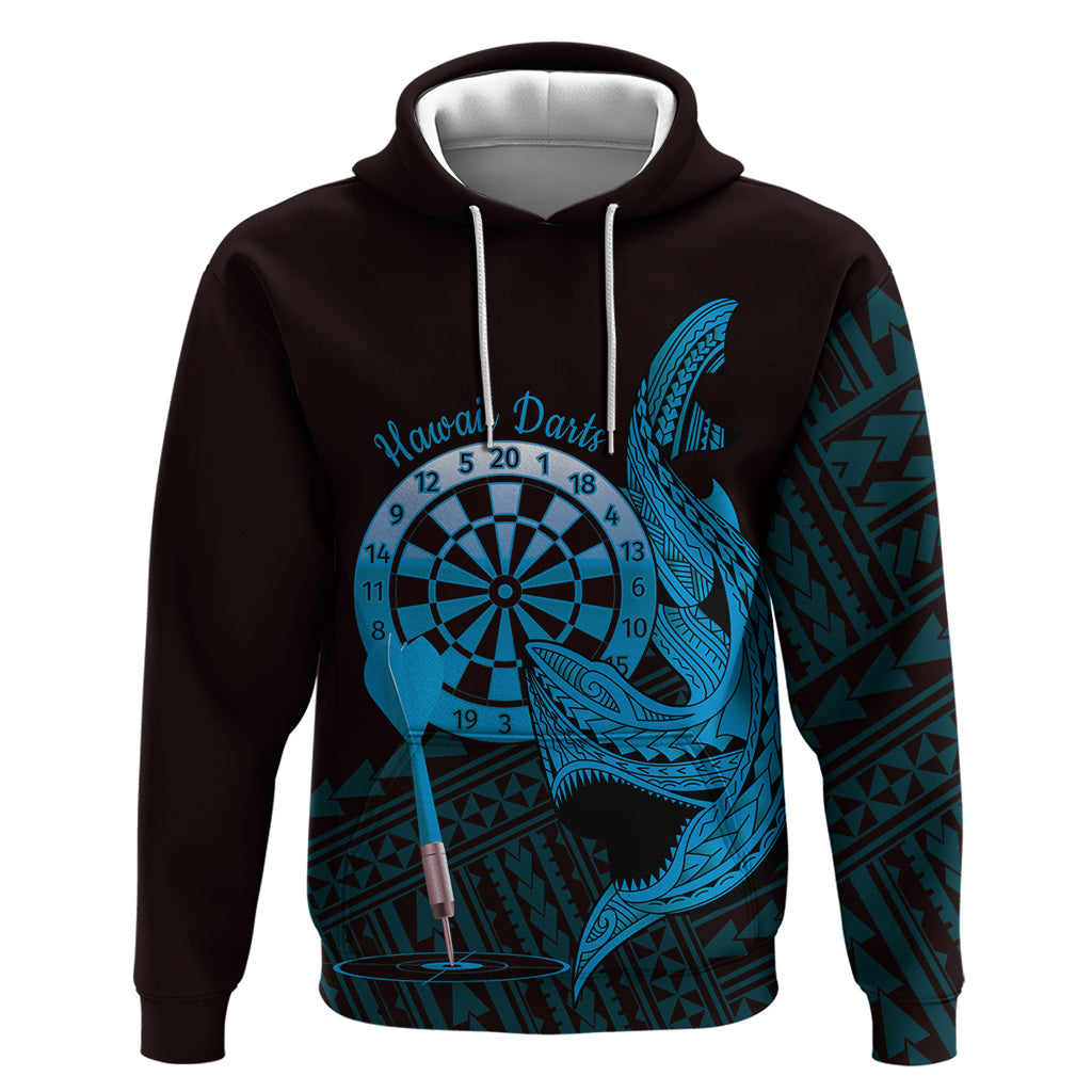 Aloha Hawaii Darts Hoodie Dart Board With Polynesian Shark - Blue