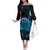 Aloha Hawaii Darts Off The Shoulder Long Sleeve Dress Dart Board With Polynesian Shark - Blue