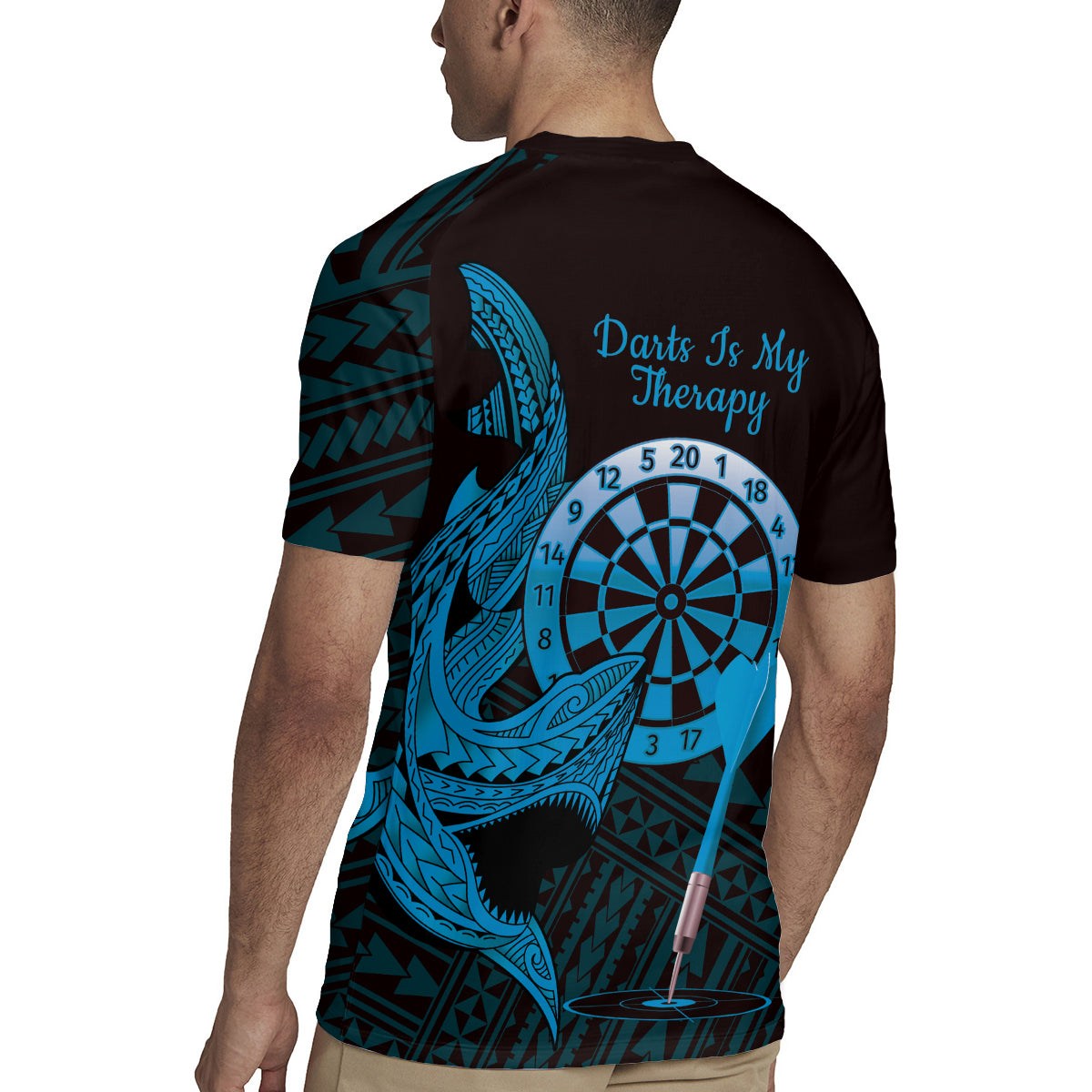 Aloha Hawaii Darts Rugby Jersey Dart Board With Polynesian Shark - Blue