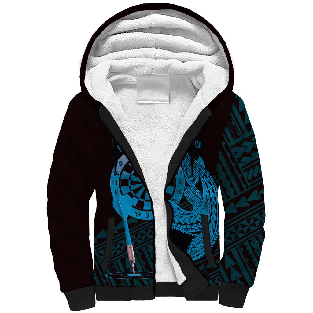 Aloha Hawaii Darts Sherpa Hoodie Dart Board With Polynesian Shark - Blue