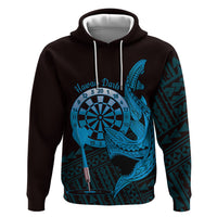 Aloha Hawaii Darts Zip Hoodie Dart Board With Polynesian Shark - Blue