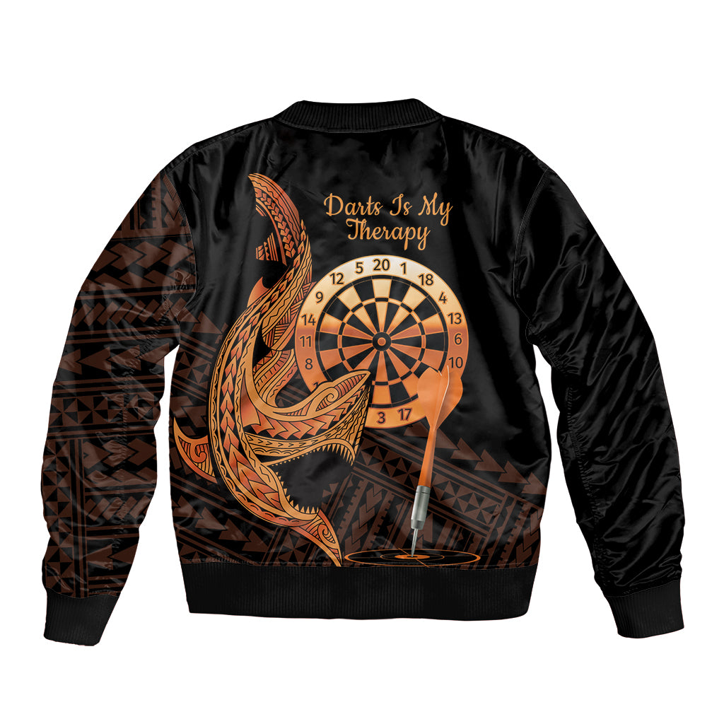 Aloha Hawaii Darts Bomber Jacket Dart Board With Polynesian Shark - Gold